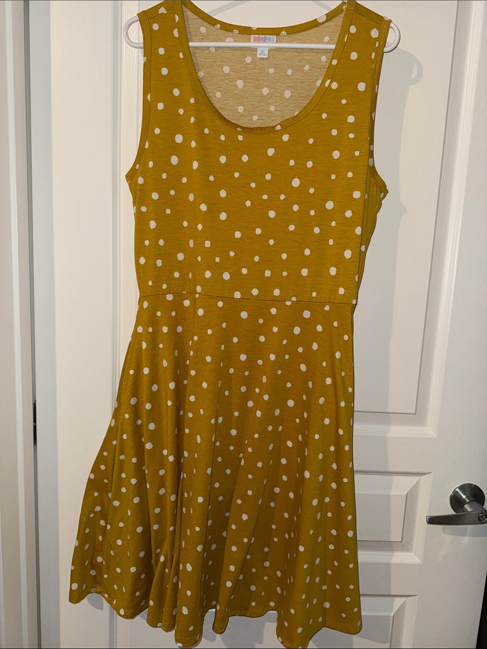 LuLaRoe Nicki Mustard Sleeveless Polka Dot Tank Dress W/ Pockets